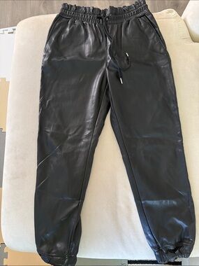 7 For All Mankind Black Faux Leather Joggers with Drawstring Waist